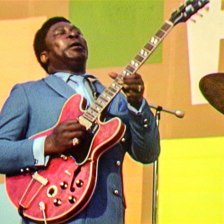 B.B. King performing at the Harlem Cultural Festival in 1969, featured in the documentary SUMMER OF SOUL. Photo Courtesy of Searchlight Pictures. © 20th Century Studios