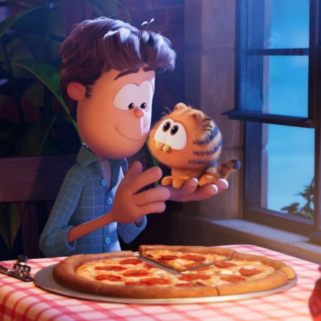 John (voiced by Nicholas Hoult) with baby Garfield.