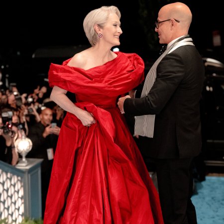 (L-R) Meryl Streep as Miranda Priestly and Stanley Tucci as Nigel Kipling in 20th Century Studios' THE DEVIL WEARS PRADA 2. Photo by Macall Polay. © 2026 20th Century Studios. All Rights Reserved.